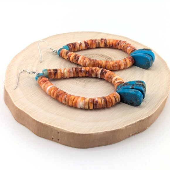 Native American Spiny Oyster Loop Dangle Earrings‎ Santo Domingo Kewa Pueblo ** - Picture 7 of 12